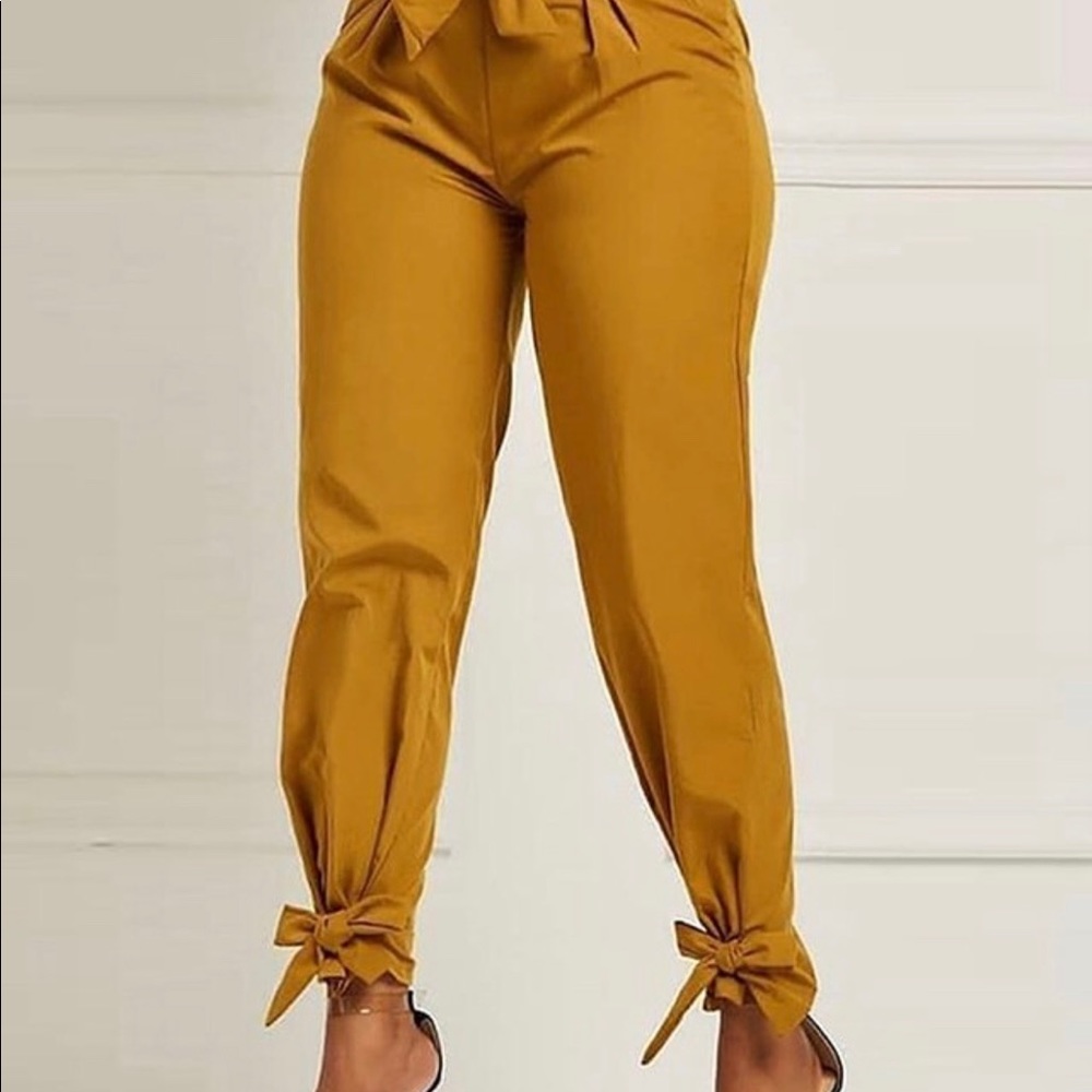 Solid Bow Tie High Waist Pants